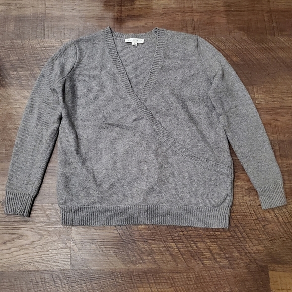 Lovestitch Faux Wrap Sweater Taupe Brown Cozy Warm Boho Preppy Neutral Winter S - Picture 2 of 7